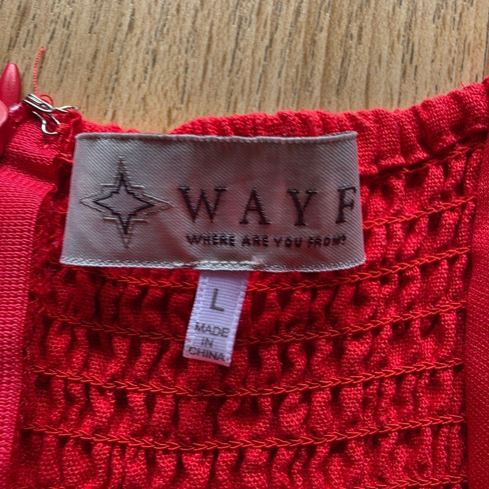 WAYF Red Linen Blend Side Cutout Midi Dress Womens Large Smocked Back Summer - Picture 2 of 11